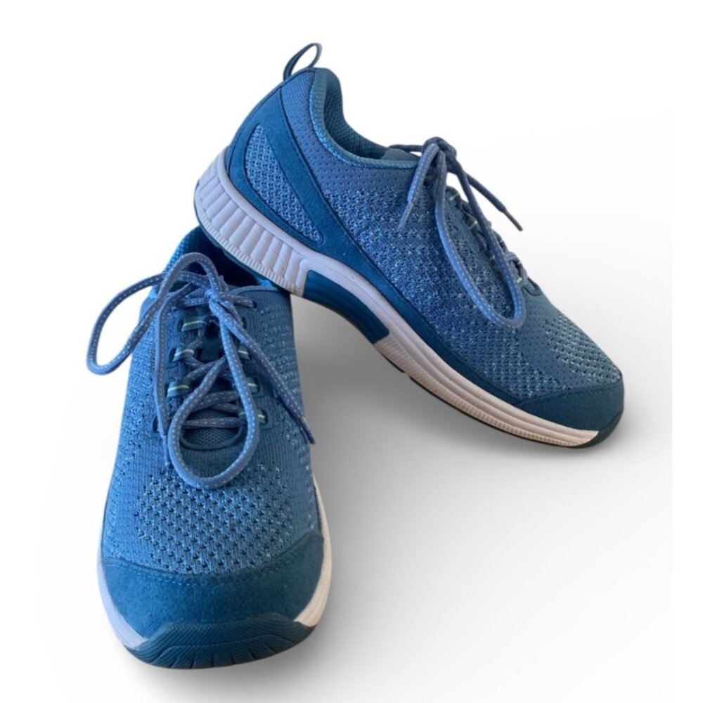 Orthofeet Ladie’s Coral Stretch Knit Walking Sneakers 8.5 D Wide Blue Orthopedic